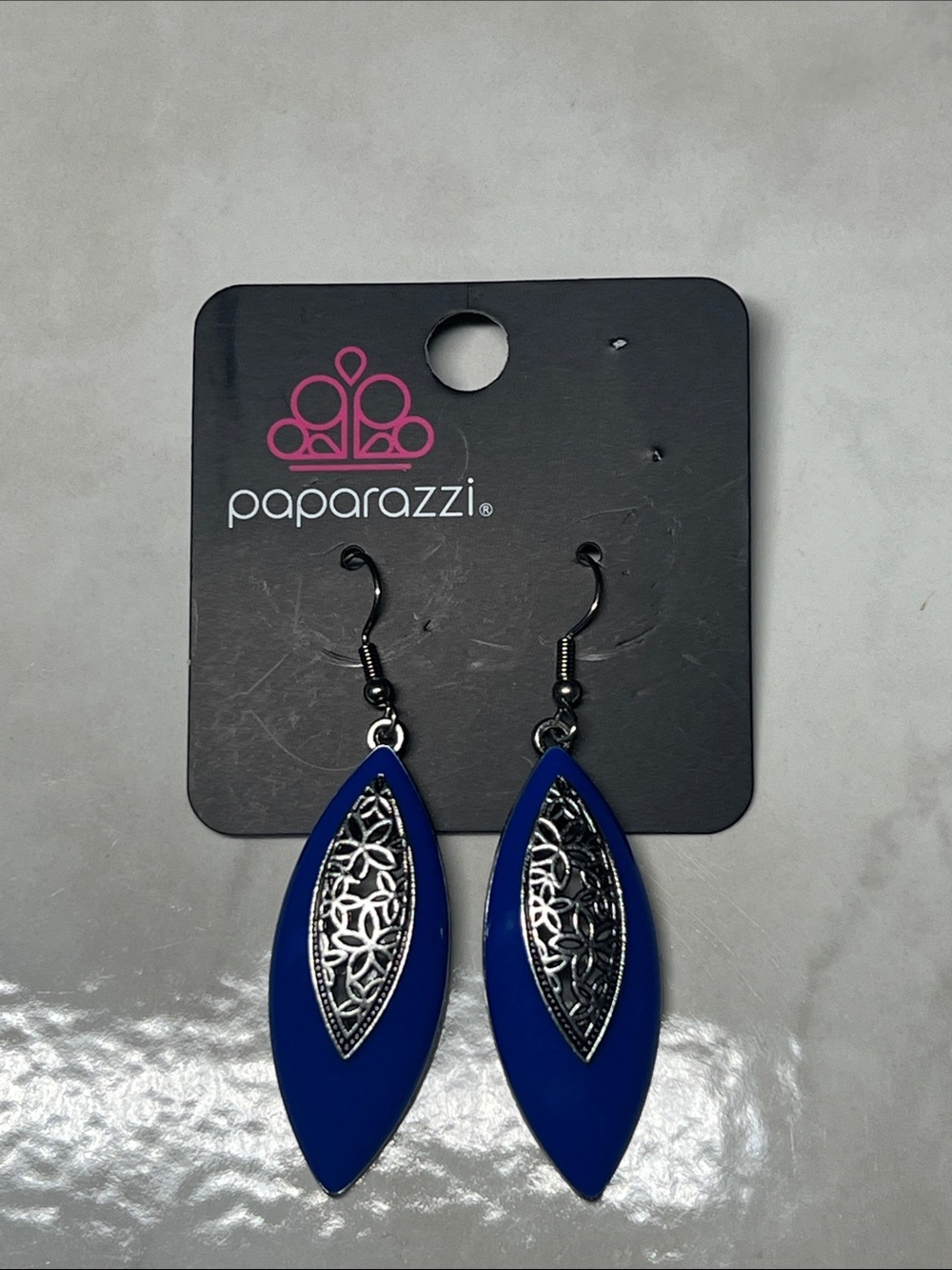 Paparazzi Royal Blue Silver Filigree Marquise Earrings